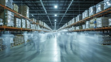 Logistikimmobilie von innen mit Arbeitern