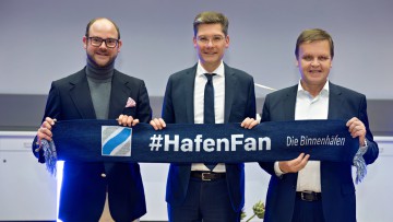 Marcel Lohbeck (Geschäftsführer BÖB), Christian Hirte (Parlamentarischer Staatssekretär im BMV und MdB) und Joachim Zimmermann (BÖB-Präsident)