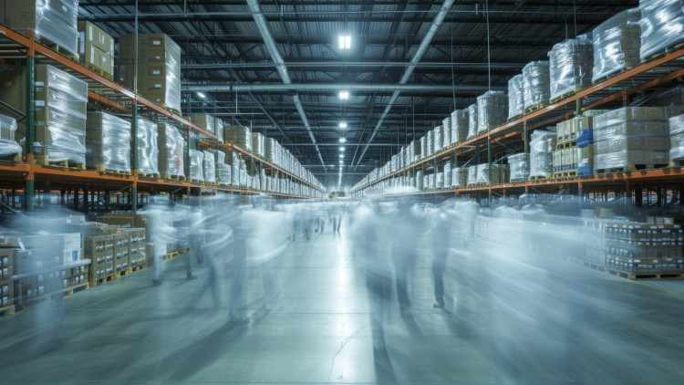 Logistikimmobilie von innen mit Arbeitern