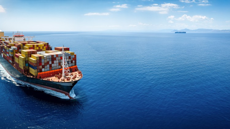 Conainerschiff fährt auf dem Meer