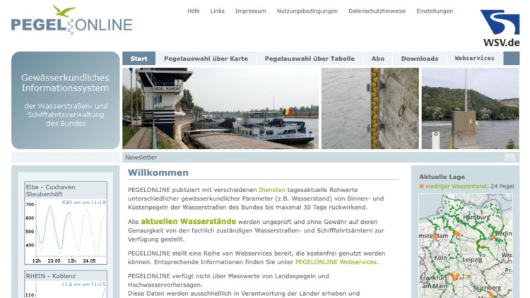 Screenshot von Pegelonline